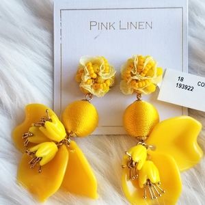 Pink Linen Floral Earrings
